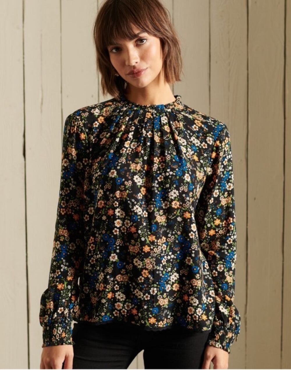Superdry Floral Blouse Long Sleeve Mock Neck 4